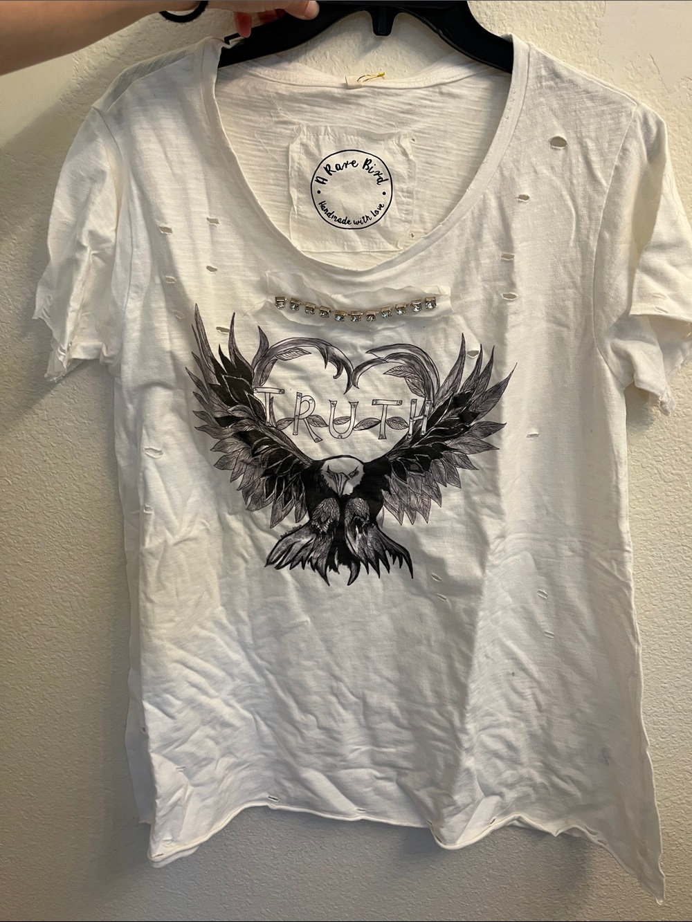 White 'Truth' Graphic Tee with Eagle Heart Motif